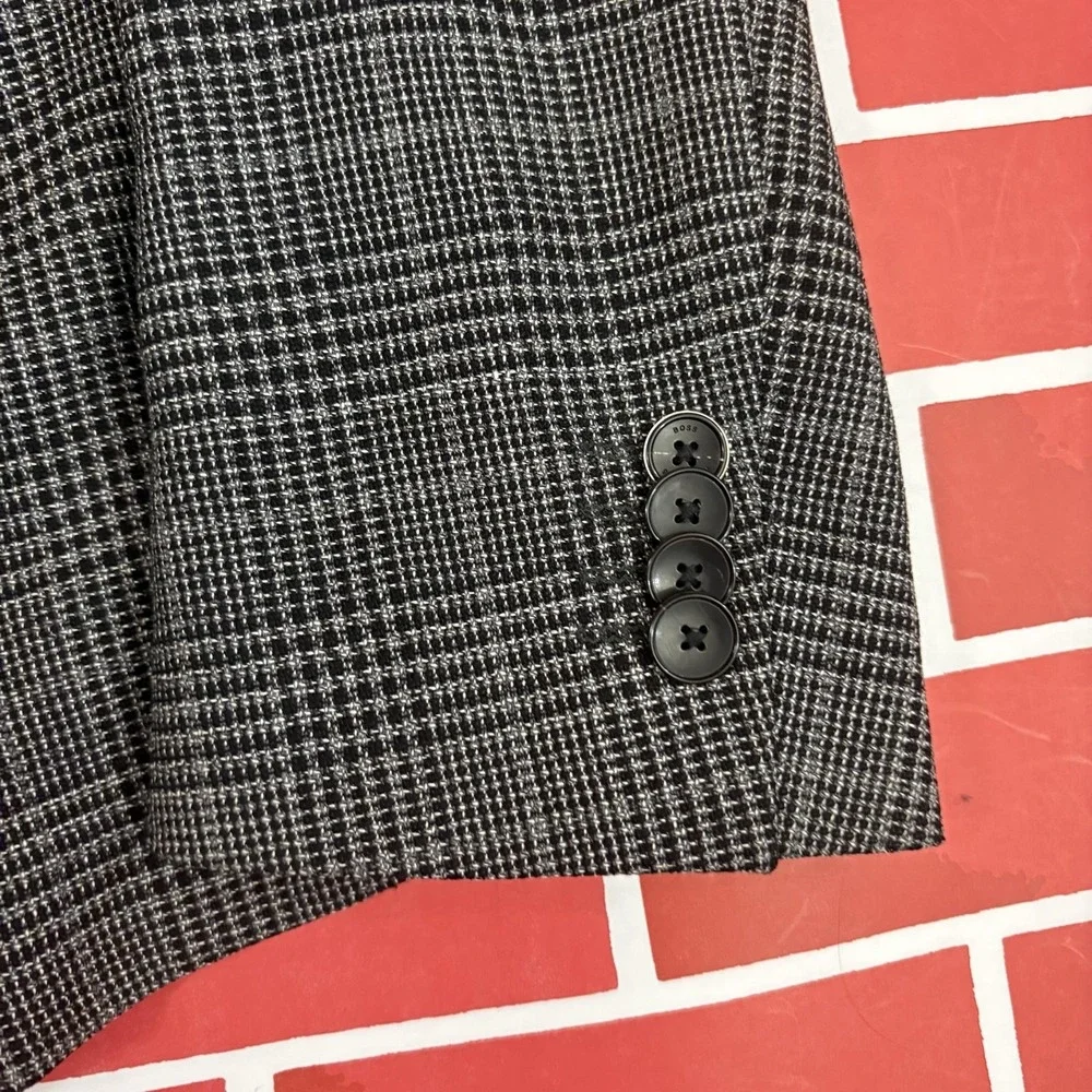 Hugo Boss Blazer Sport Coat Mens 40R Gray Check Wool Stretch Tailoring Turkey